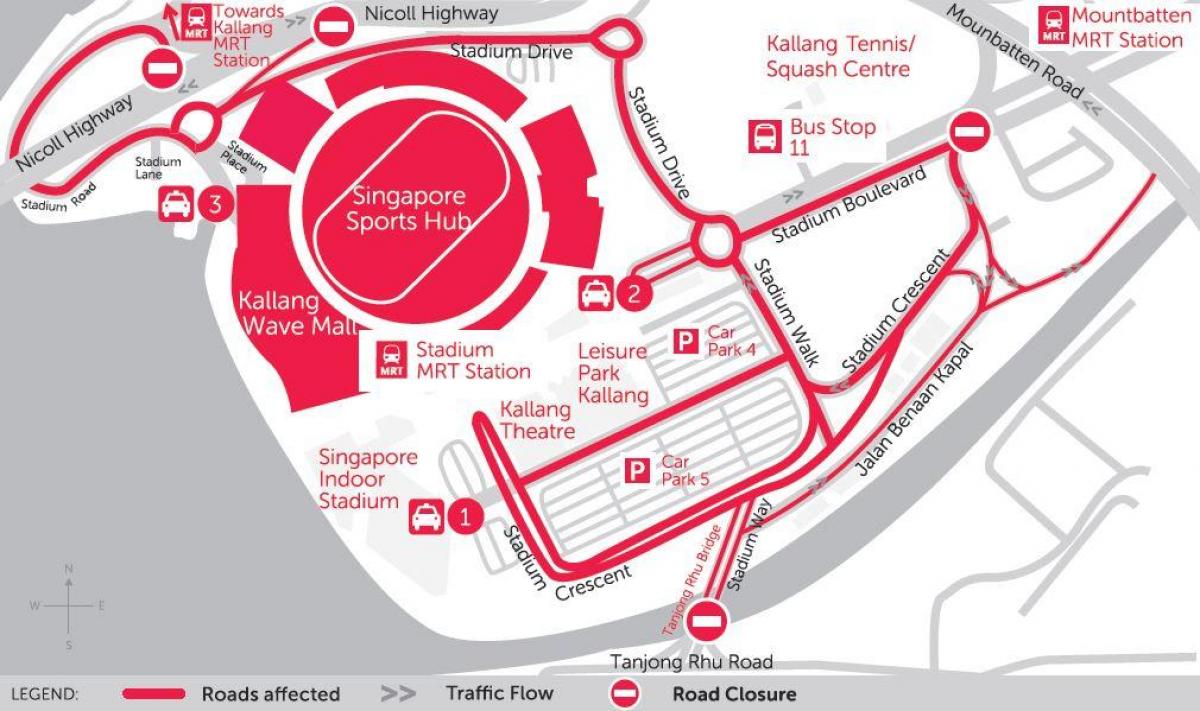 kaart van Singapoer sport hub