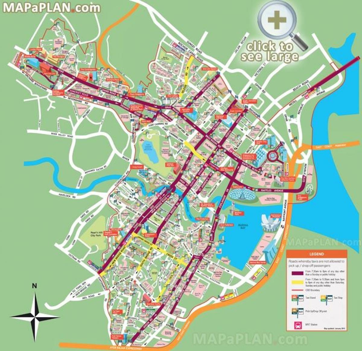 Singapoer toerisme-aantreklikhede kaart